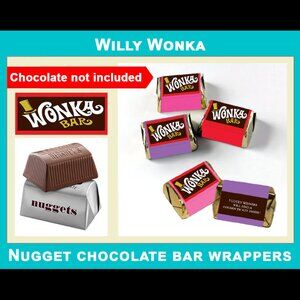 Willy Wonka nugget size chocolate bar wrappers - NO CHOCOLATE - 30 per set